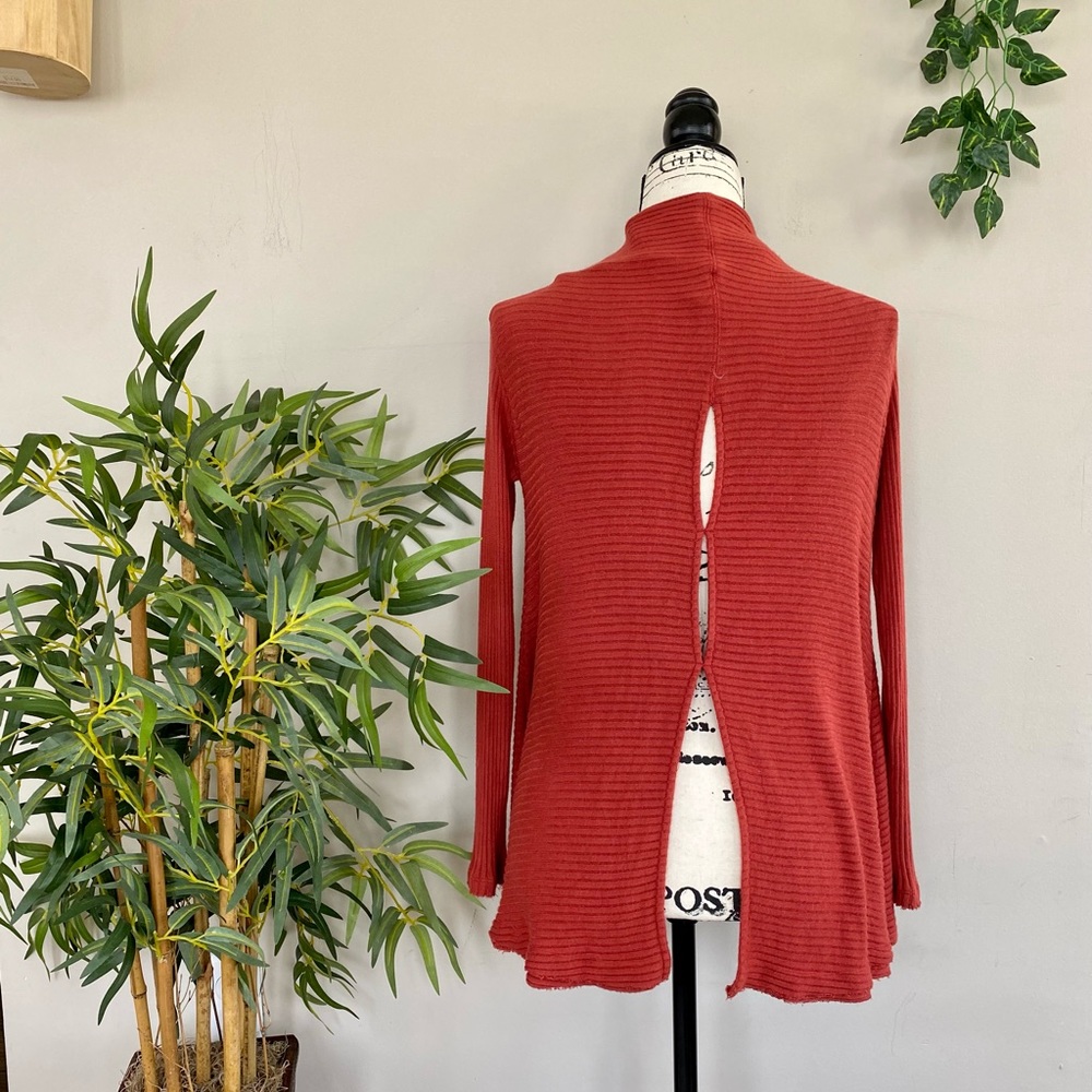 Free People Lover Rust Ribbed Split Back Pullover - image 5